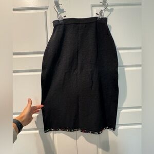 Vintage MSK Black Knit Silk Blend Pencil Skirt Beaded Hem Womens Size Small